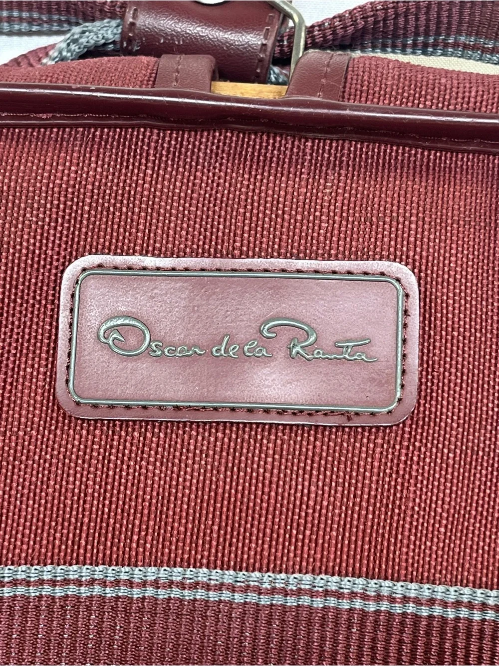 Oscar de la Renta Vintage Burgundy Canvas Tri-Fold Travel Luggage Garment Bag